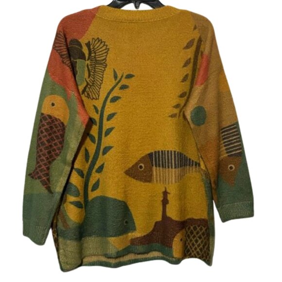 YESNO Graphic Fish Ocean Wool/Cotton Oversized Cozy Fall Sweater One Size - Picture 5 of 9